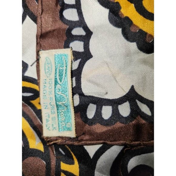 Vintage DeMura 100% Silk Brown Gold Beige Paisley Turned Edge Made in Italy 1970 - Picture 4 of 4